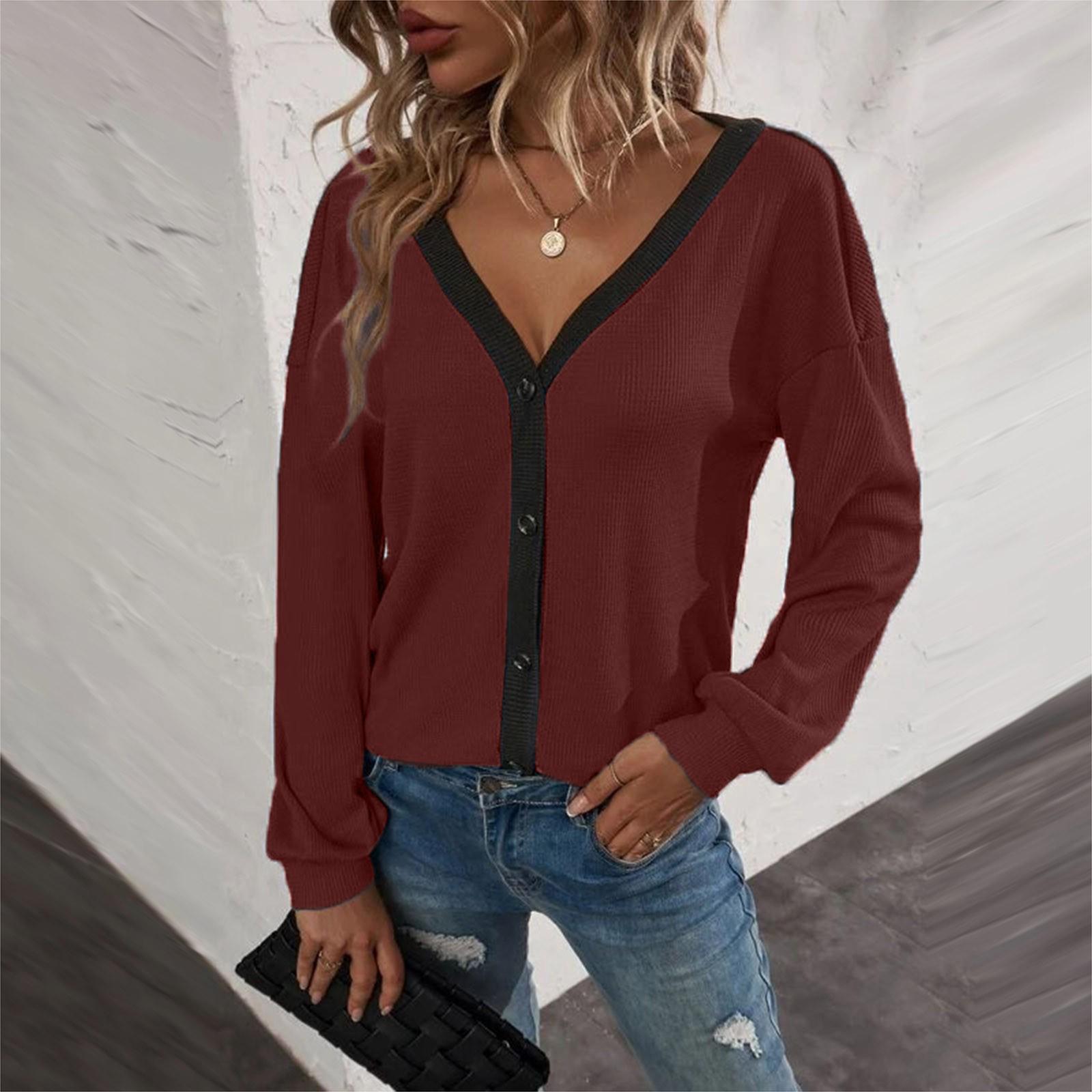 

Женская мода повседневный однобортный кардиган однотонный длинный рукав куртка L кофейный