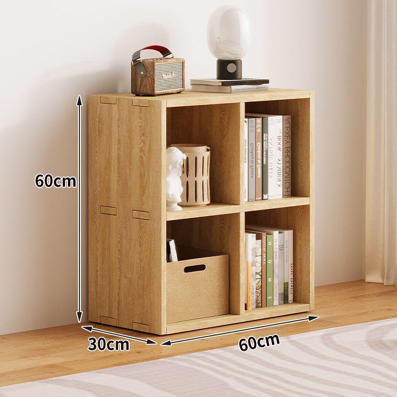 Solid Wood Bookshelf: Floor-Standing & Wall-Leaning Grid Cabinet for Living Room or Kindergarten Storage.