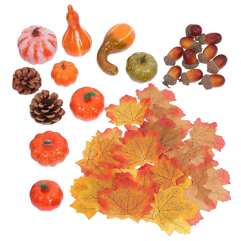 

Garneck halloween pumpkin decoration autumn leaves Kaede autumn Momiji figurine pine cone Acorn 50 piece set Accessories artificial pumpkin cute