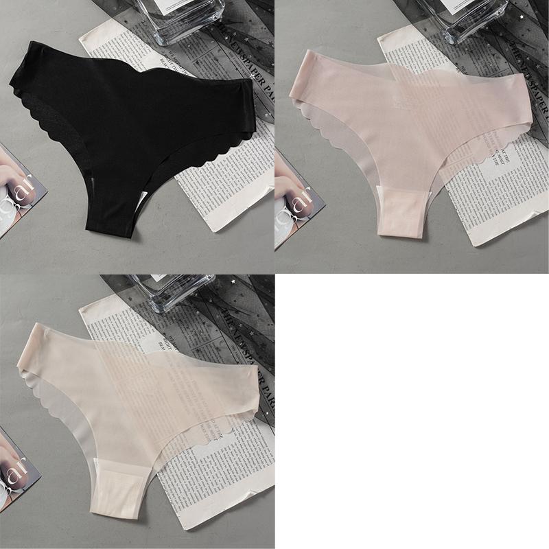 

1/3 шт. Женские трусики из ледяного шелка с низкой посадкой, летние, прозрачные, тонкие, сексуальные, дышащие, однотонные, с волнистым краем XL золотой