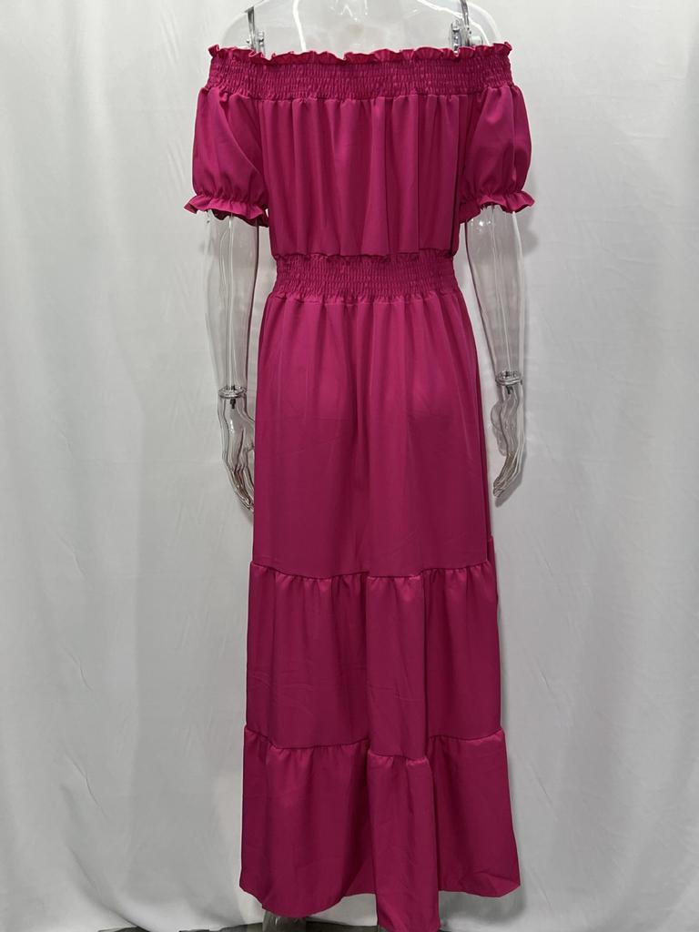 Women's One-Shoulder Short-Sleeve Long Spring Dress