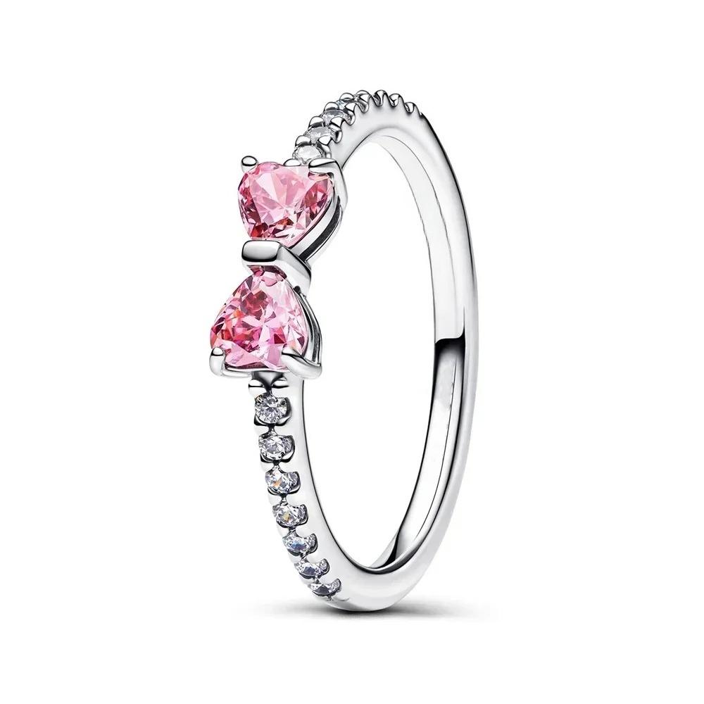 Anelli Originali per Donna Corona Cuore d'Amore Sole Luna Fidanzamento Matrimonio Anello Rosa con Fiocco Gioielli di Lusso