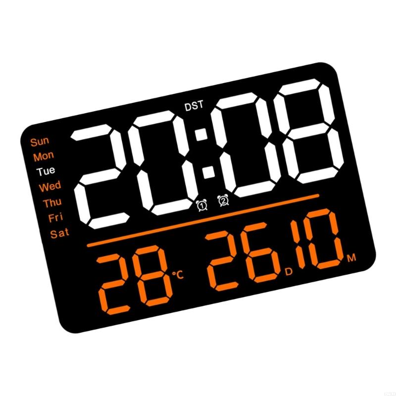 62KD Large Digital Clock Wall Clock with Date Week and Temperature Display Bedroom Office Decors