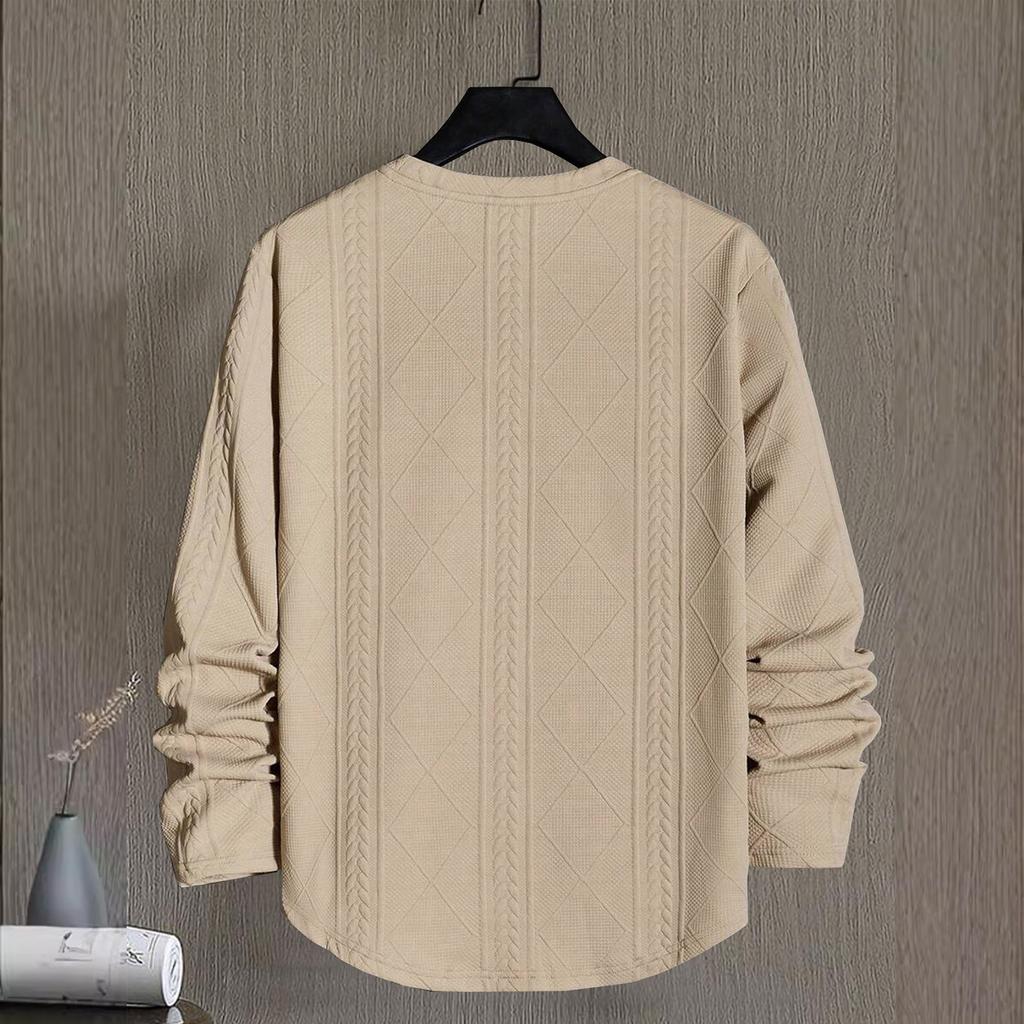 Men's Winter Solid Color Textured Round Neck Sweatshirt Hoodie Men's Sports Large Size Casual Round Neck Sweatshirt