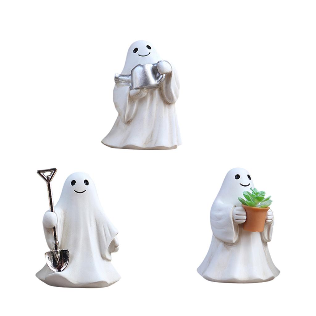3Pcs Gardening Ghostly Statue Halloween Home Decors Resins Miniature Figurine For Garden Potted Plant and Desk Display