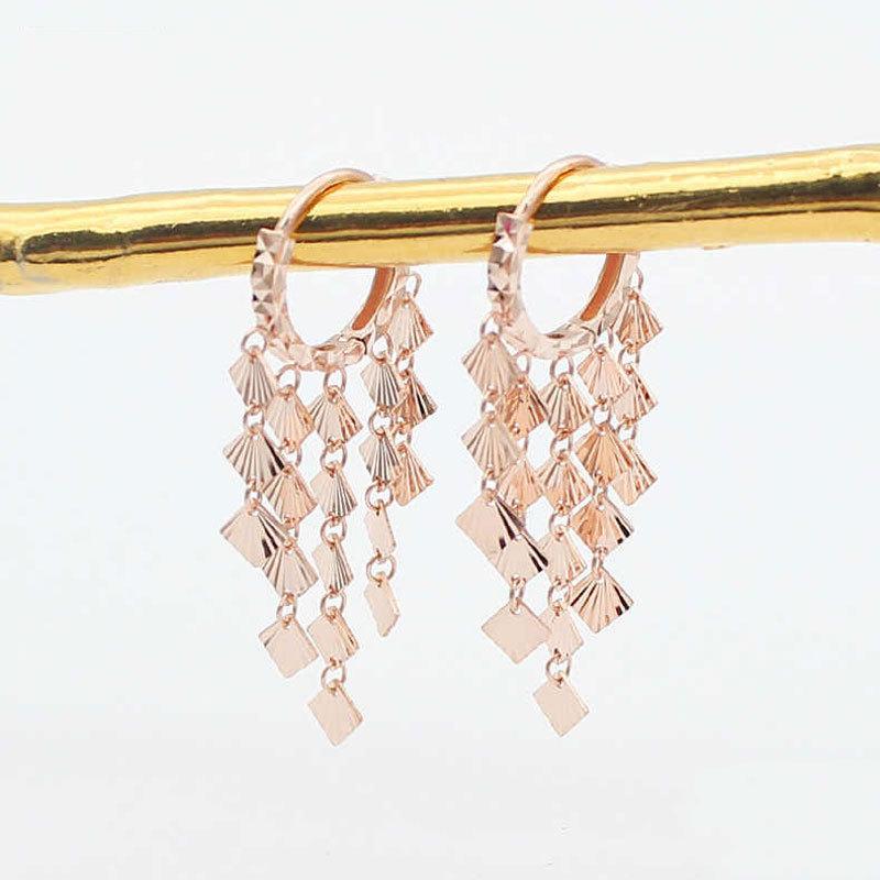 Purple Gold Shiny Rhombus Fringed Earrings Plated With Rose Gold, Simple Temperament Trendy Ear Buckles