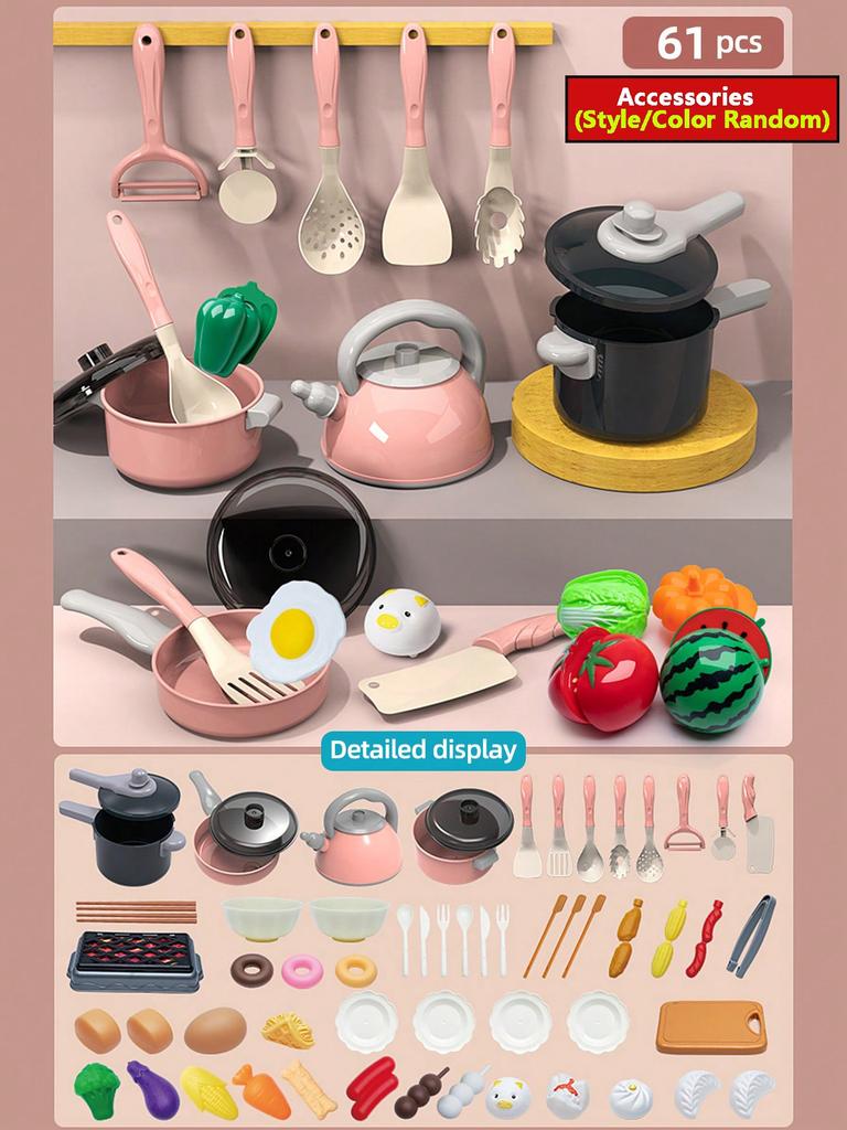 Kids Kitchen Toys Set 92/69/59 PCS Play Kitchen Accessories Kit with Play Pots Pretend Food Cooking Toy Toddler Girls Boy
