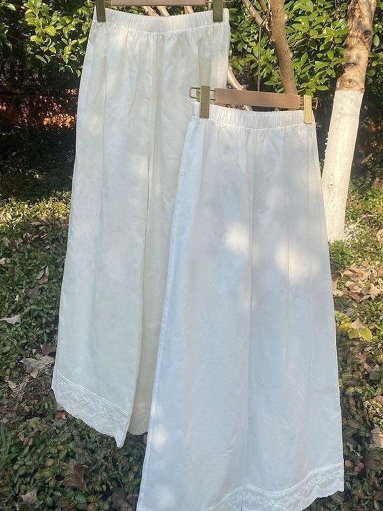 Frühling/Sommer Neuer Stil Böhmisch Vintage Spitze Patchwork Weitbeinige Hose Lässig Baumwolle Leinen Damenbekleidung