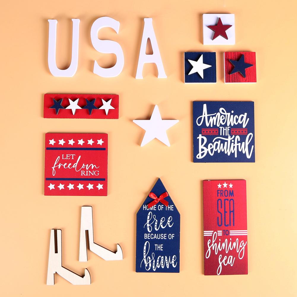 American Independence Day Layered Tray Wooden Ornaments Multipurpose Layout Props Theme Party Decorations