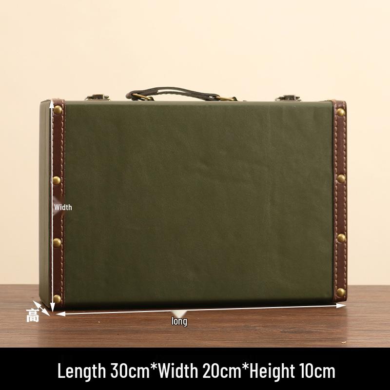 Vintage Leather Jewelry & Sundries Storage Box - Wooden Photography & Decoration Chest