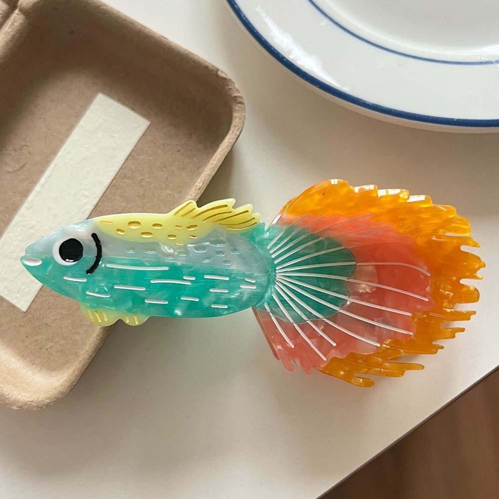 Korean Style Silver Arowana Shark Clip Acrylic Acetic Acid Hair Claw Guppy Hair Claw  Beach