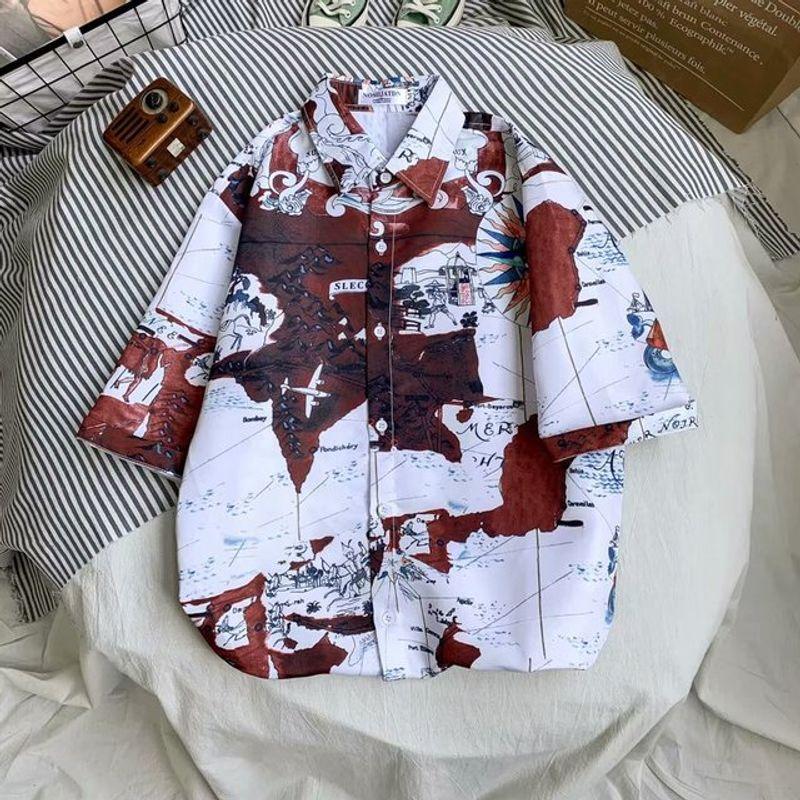 

Printed 3/4 Sleeve Shirt Short Sleeve Printed 3/4 Sleeves Shirt Short Sleeve Red Asian size M
