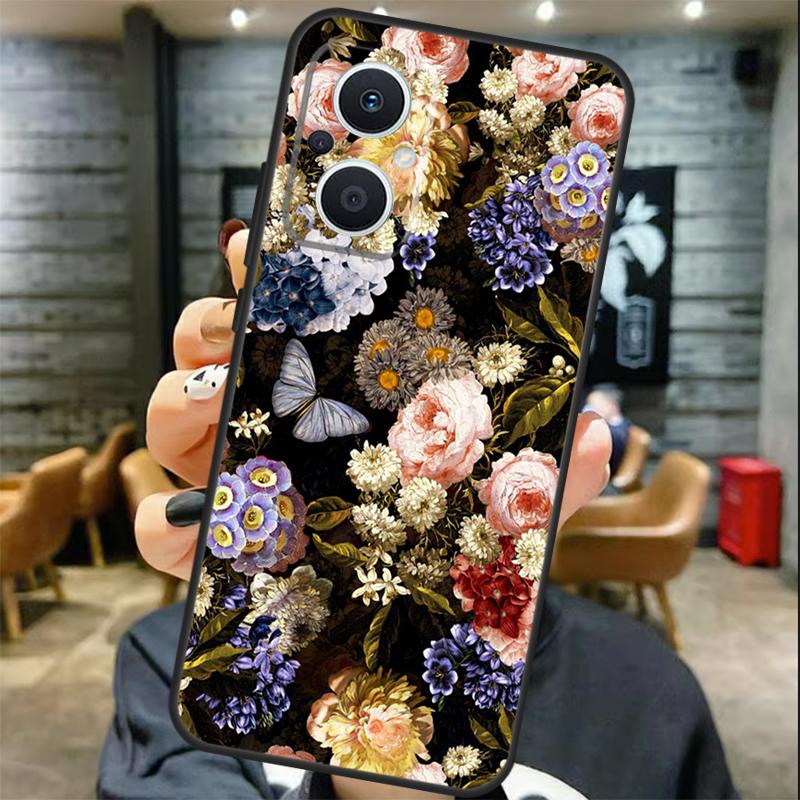 Půlnoční květinový kryt Pro OPPO Reno 13 13F 12 F 11 8T 7 8 10 Pro OPPO Find X8 X6 Pro X3 X5 Lite Kryt Coque