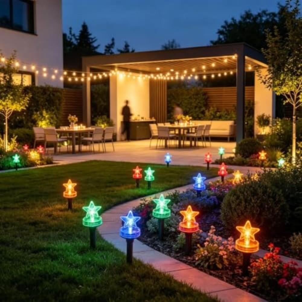 Solar Powered String Light Colorful Outdoor Decorative Light Durable Ground Stake Light  Garden