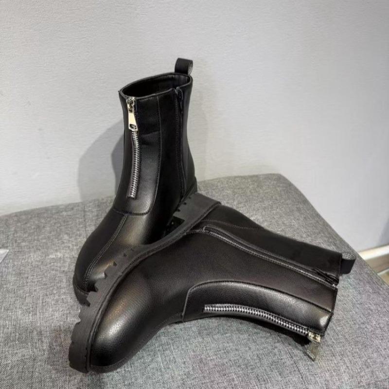 Stiefeletten Herbst und Winter Neu Runde Zehenpartie Reißverschluss Weiche Sohle Rutschfest Abriebfest Blockabsatz Damenschuhe