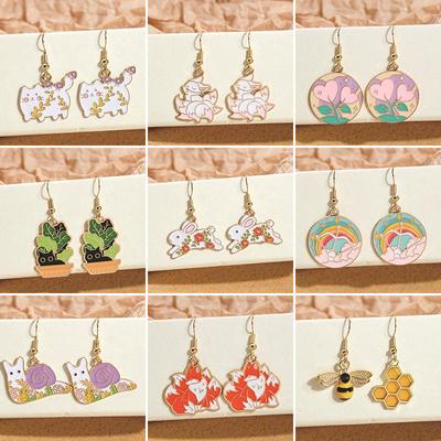 Fresh Cartoon Cute Girl Ear Hook Earrings - Summer Childlike Design