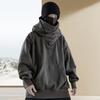 Pánská podzimní mikina volného střihu s kapucí, stojáček, límec, dlouhý rukáv mikina s kapucí, přední kapsa, jednobarevný svetr, topy streetwear