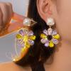 Pinkdudu Fashion Colorful Flower Drop Earrings Personality Elegant Trendy Alloy Rhinestone Earrings Jewelry Gift for Women PD1755