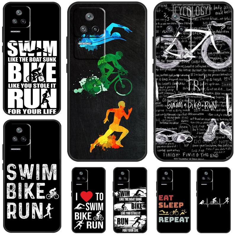 Swim Bike Run Triathlon Case For Xiaomi 13T Pro 14 12T 11T 12 13 Lite POCO F5 X3 X4 X5 X6 Pro M6 F3 F4 M5s Cover