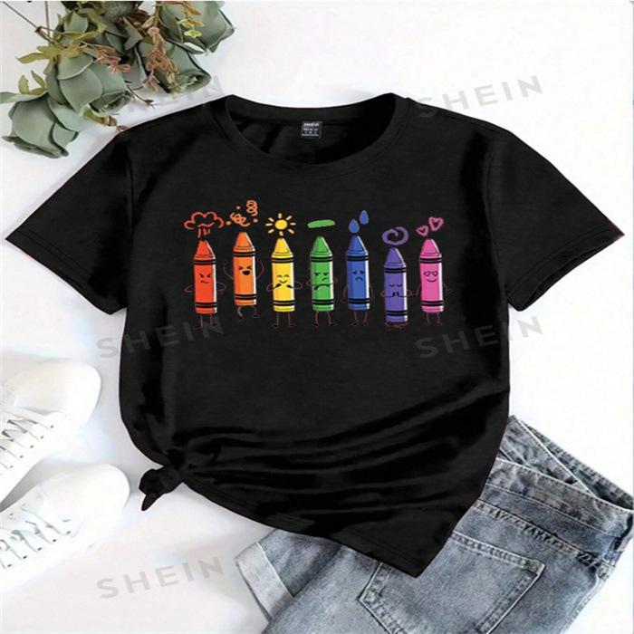 Summer Round Neck Printed Top Fashionable Casual Cute Short Sleeved Women's Pure Cotton T-shirts