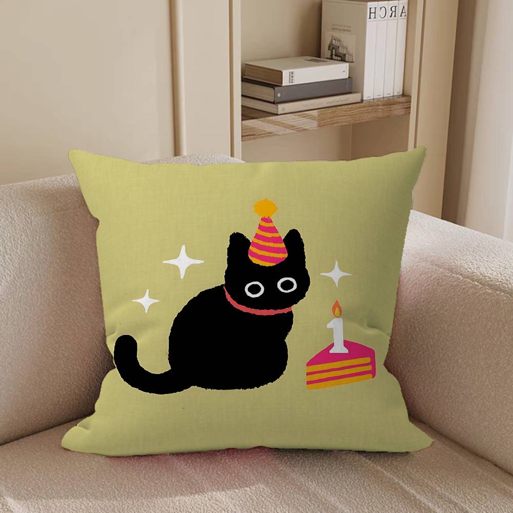 PunkS Style Small Cartoon Cute Black Cat Pillow Cushion Cover Pillowcase Living Room Sofa Home Decor Customized