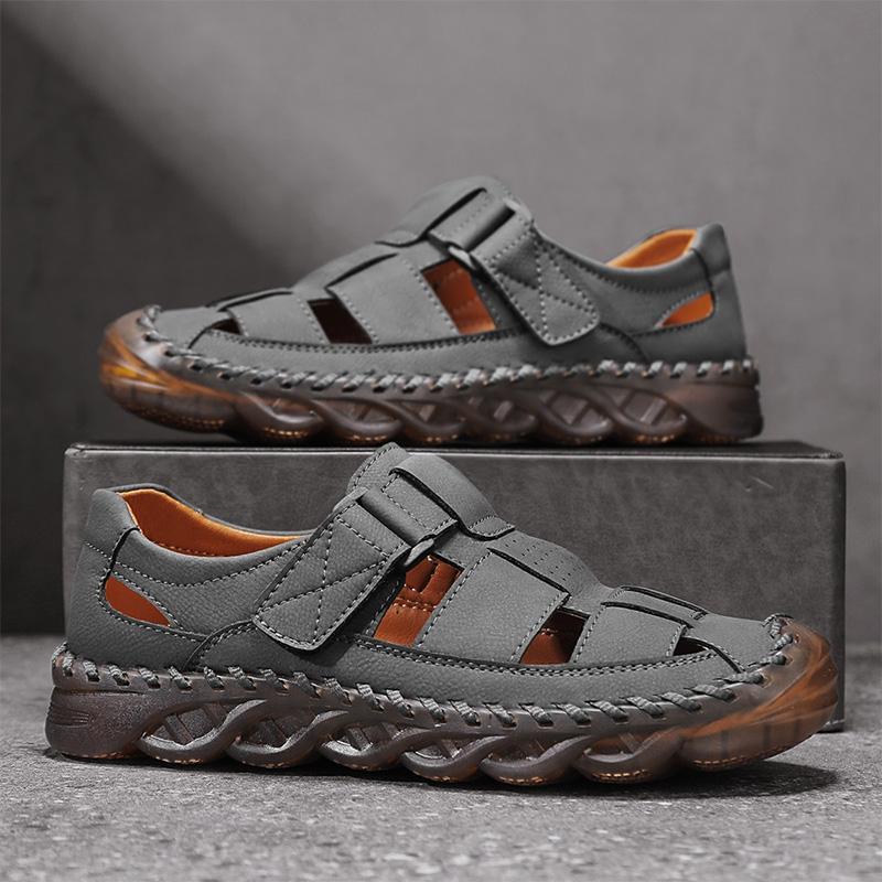 Fashion 2025Summer Design Hand Sewn Fashionable Casual Shoes Outdoor Hollow Out Breathable Non Slip Men's Soled Casual Largesize Sandals