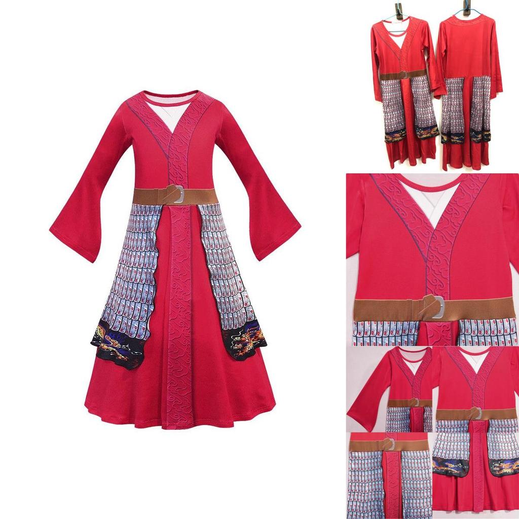 Atemberaubendes Hua Mulan Rotes Prinzessinnen-Kostüm für Kinder Halloween-Party-Outfit