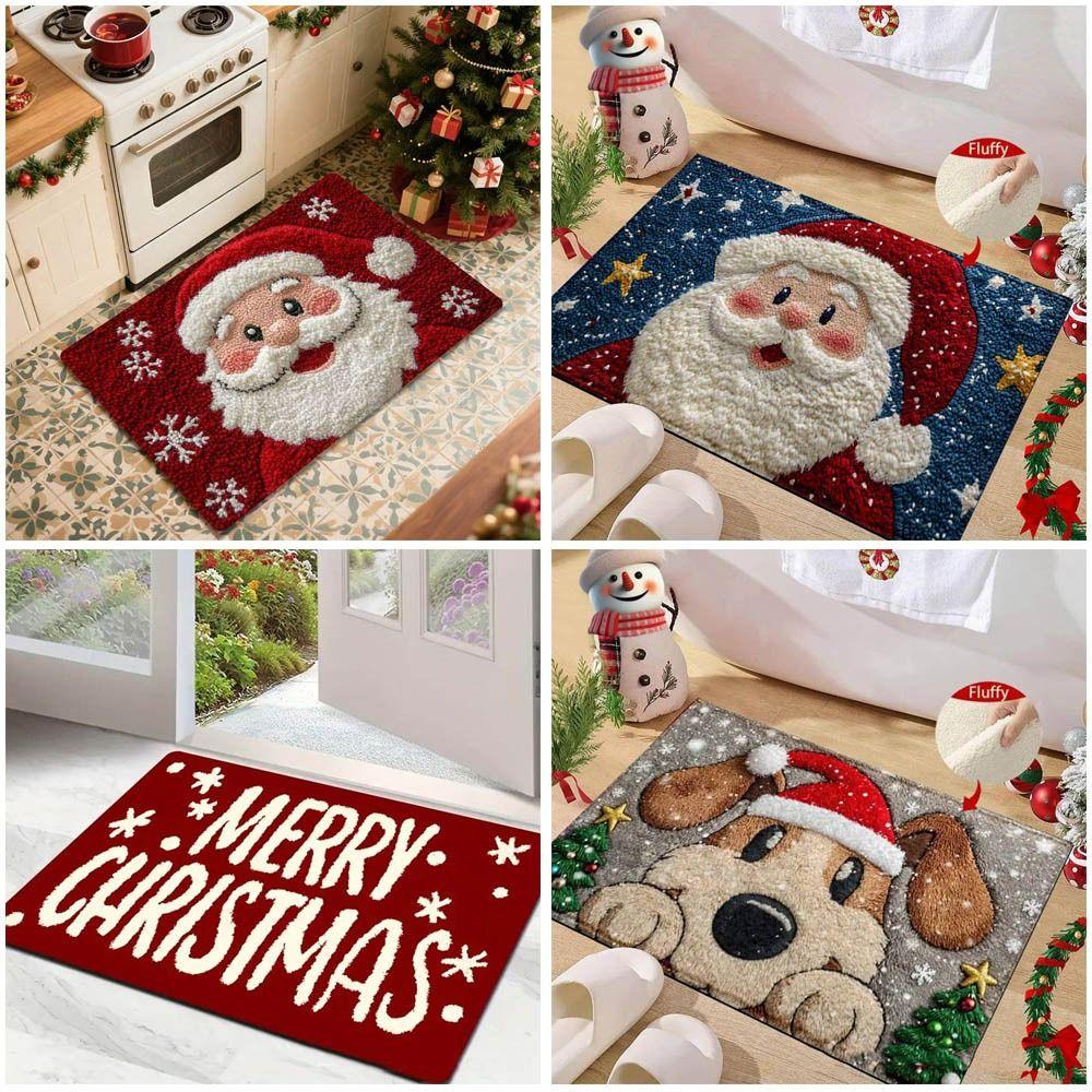 Water-absorbing Christmas Door Mat Gingerbread Man Pattern Santa Claus Design Anti-slip Pad Christmas Decor Foot Mat Home Decor