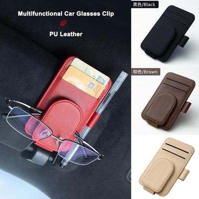 1 STuks Magnetische PU Leer Auto Bril Clip 3 In 1 Creatieve Zonneklep Opbergclip Zonnebril Clip Auto Interieur Decoratie