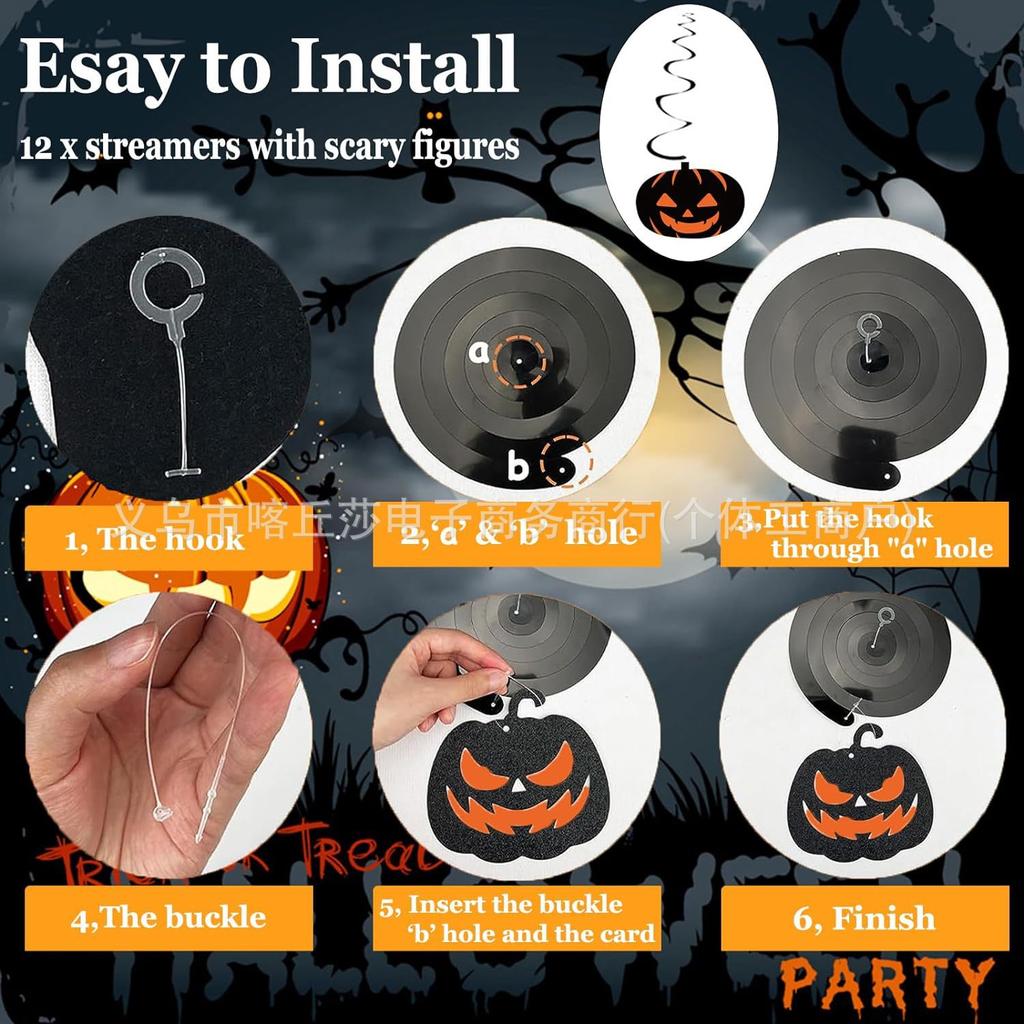 Halloween Party Decorations, Ghost Festival Bat Skull Ghost Pumpkin Spiral Pull Flag Decorative Set