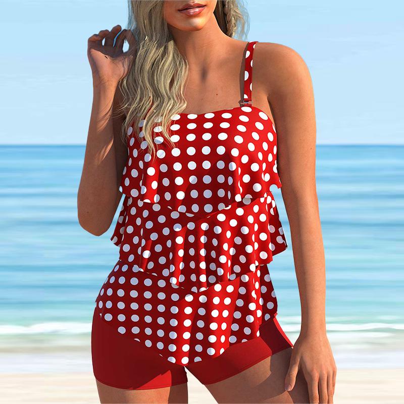 Women's Shoulder Strap Swimsuit Hippocampus Starfish Print Bikini Tankini Swimsuit