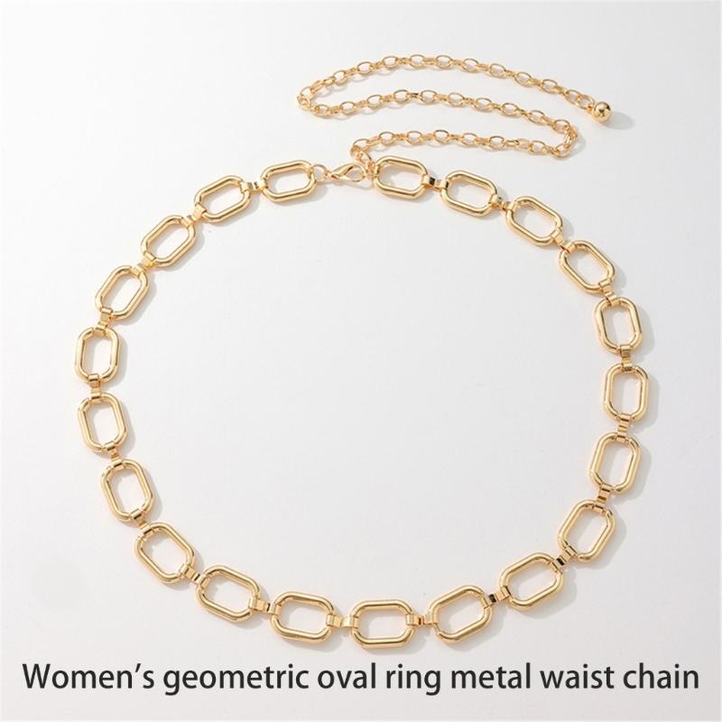 Geometry Oval Waist Chain for Women Girl Body Chain Jewelry Belly Chain Adjustable Dress Chain Belt Waist Accessories