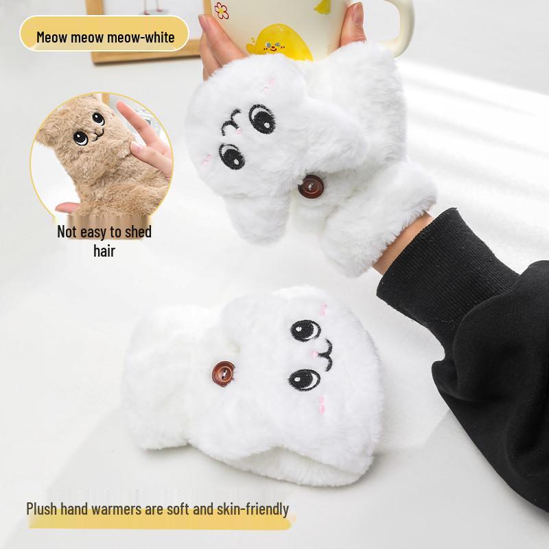 

Женские зимние плюшевые бархатные перчатки: Милый корейский стиль, мультяшный дизайн, толстый и теплый для осенне-зимней езды