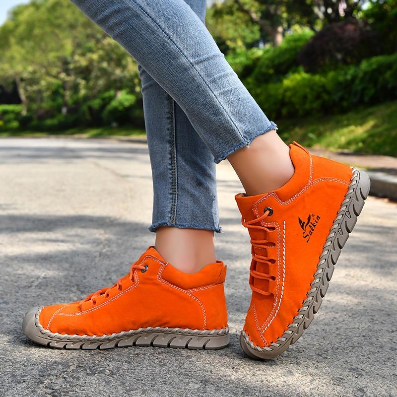 Large Size Hand-stitching Ankle Boots For Women Casual Shoes Split Leather Shoes Women Loafers Moccasins Women Flats Shoes