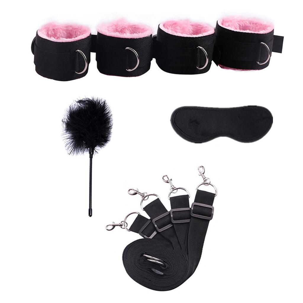 Couple Sex Toy BDSM Bed Restraint Equipment Set Sex Erotic Handcuffs Ankle Eye Mask Whip Alternative Training Game