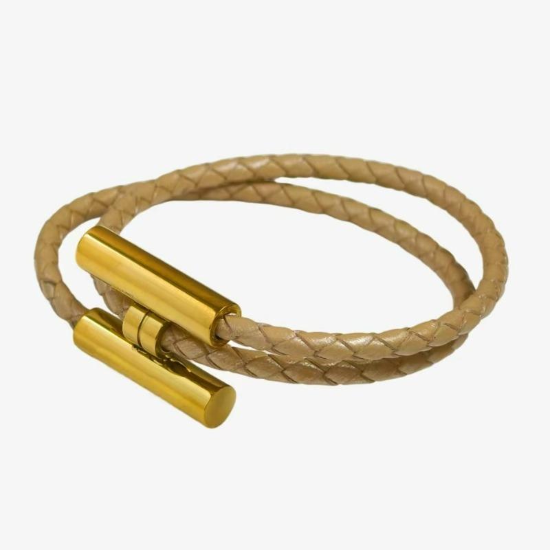 Stainless Steel Bracelet, Leather Woven Bracelet, Various Colors, Geometric Style, Light Luxury Style