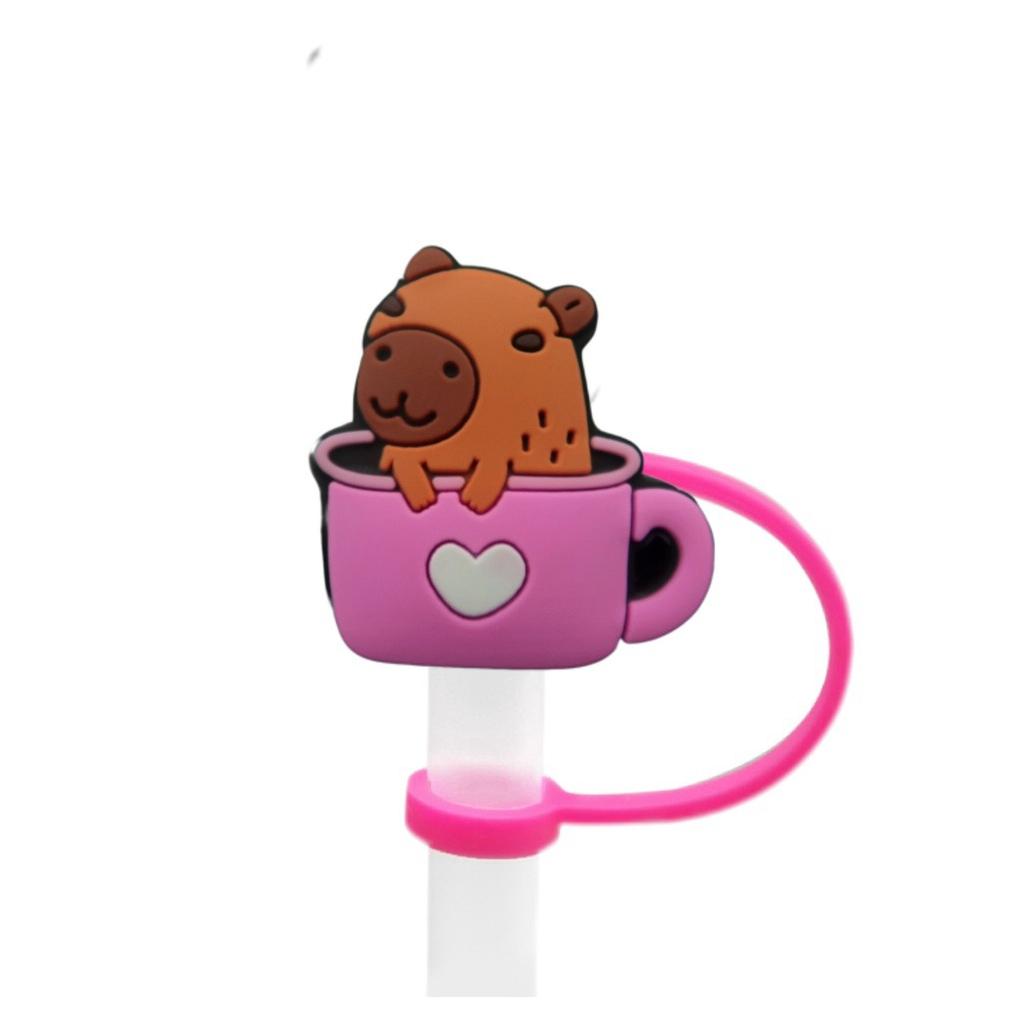 Cute Capybara 10mm Straw Cap Compatible with Stanley Cup Accessories Decoration Dustproof Straw Stopper Silicone Straw Cap