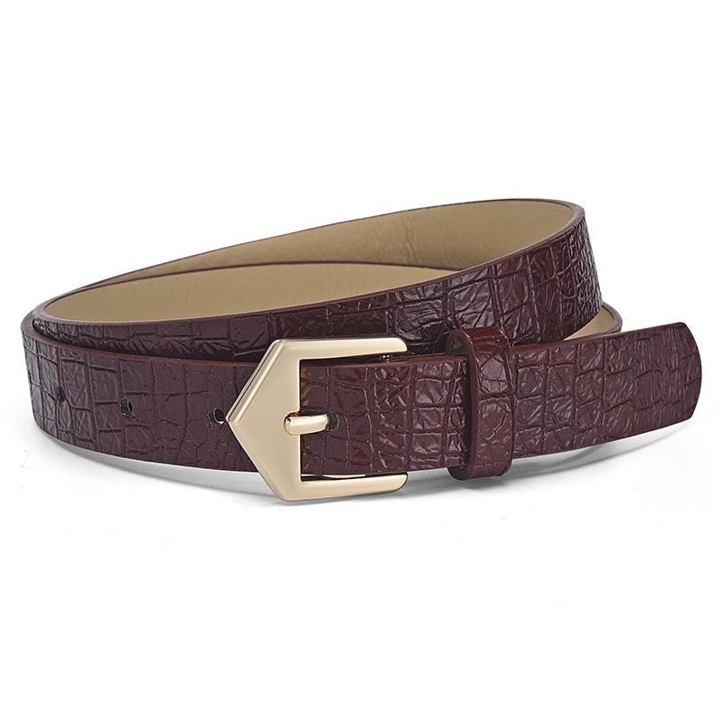 

Винтажный ремень из ПУ кожи с тиснением под крокодила с пряжкой-штифтом для женщин 106*2.3 cm темно-красного