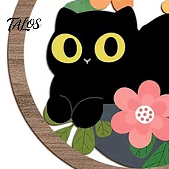 Arte de Parede Gato Preto 4 Peças Placa, com Textura de Madeira de Grão Quente, Arte em Madeira, Resistente a Arranhões Polido Fino Decoração de Casa, Estilo Retro Nórdico para Quarto de Bebé Quarto