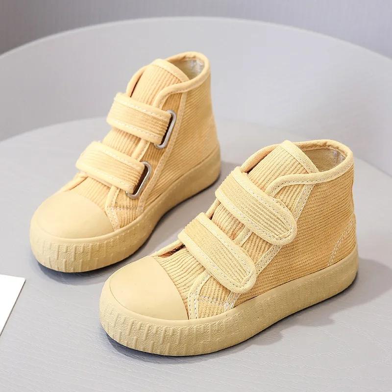 

Hook&Loop Soft Corduroy Kids Sneakers School Casual All-match Children Girl Shoes High Top Autumn Boys Boots E08051 26 жёлтый