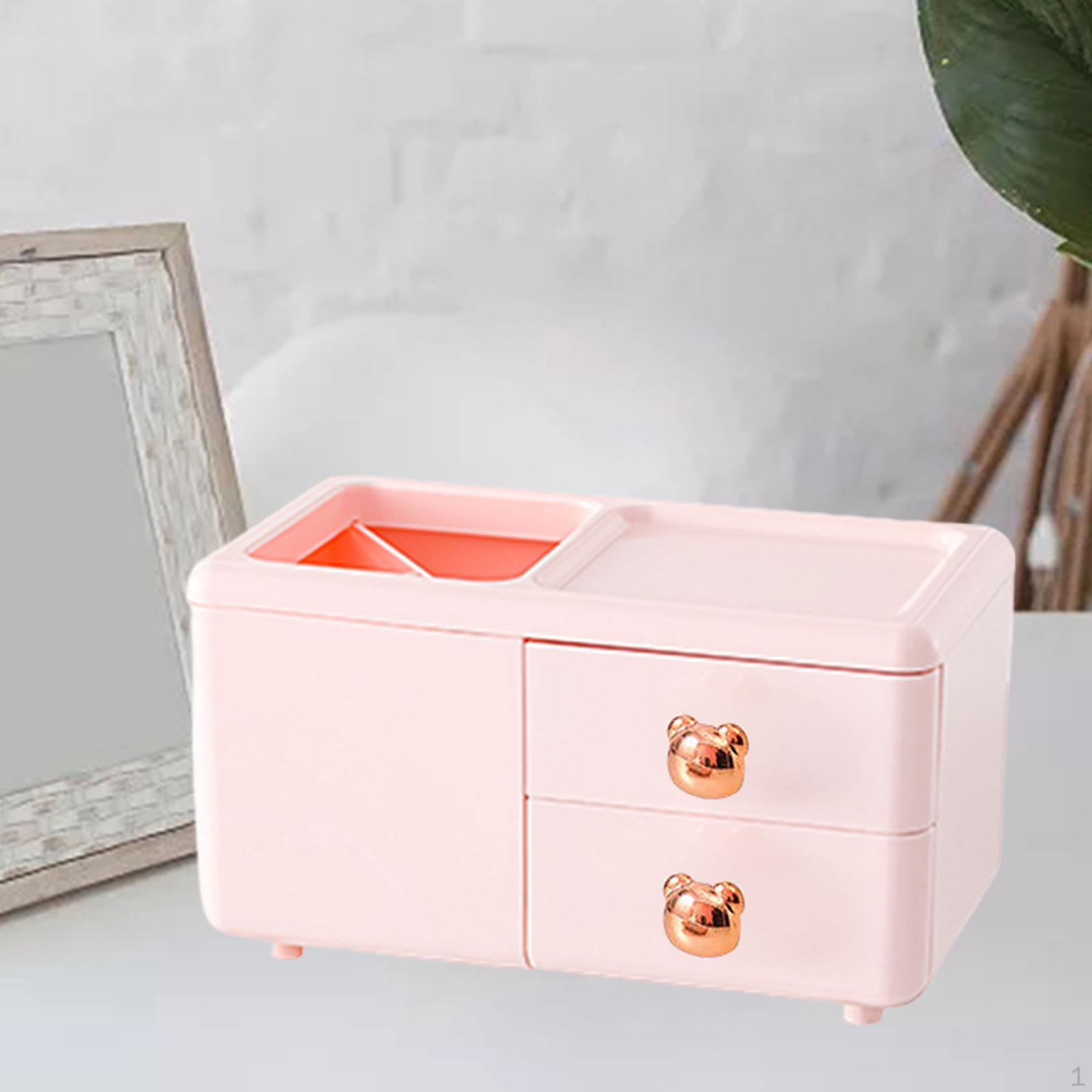 Cute Desk Organizer Makeup Brush Holder Multifunctional Home Decoration Storage Box Stationery Caddy pink bear