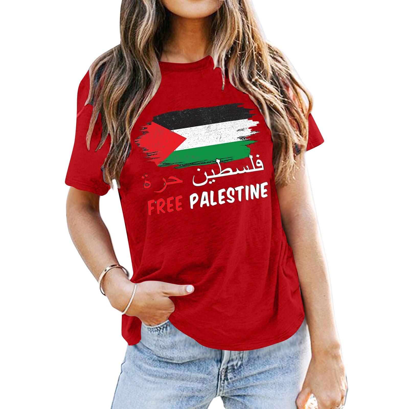 

Бесплатная Палестина Футболка с принтом палестинского флага Верхняя часть израильско-палестинского конфликта L красный