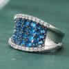 Exquisite Inlaid White Blue CZ Women's Ring Aesthetic CopperColor Geometry Daily Wear Party Jewelry Anniversary Gift