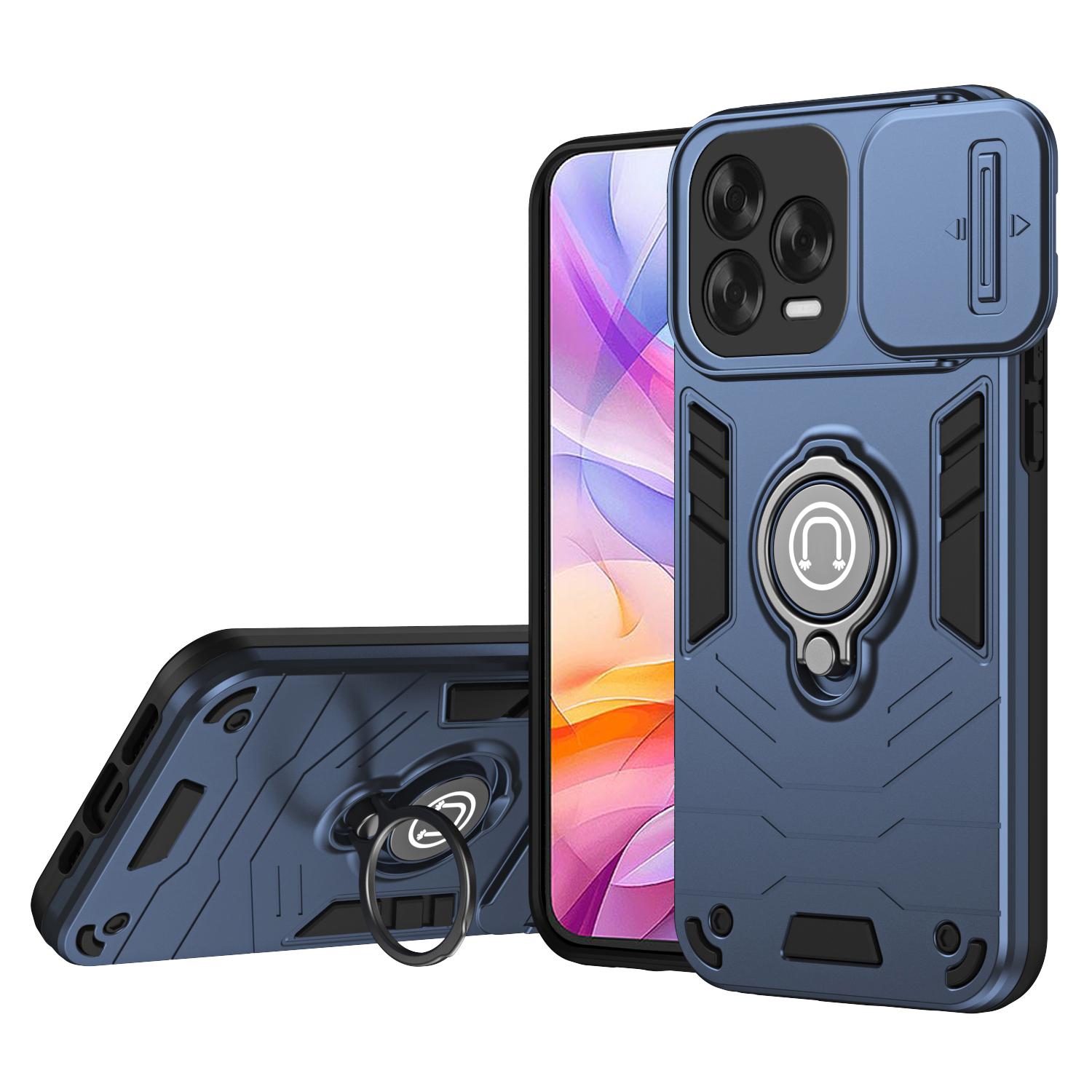 

For ZTE Blade V70 Vita Case Slide Camshield Kickstand PC+TPU Phone Cover Blue