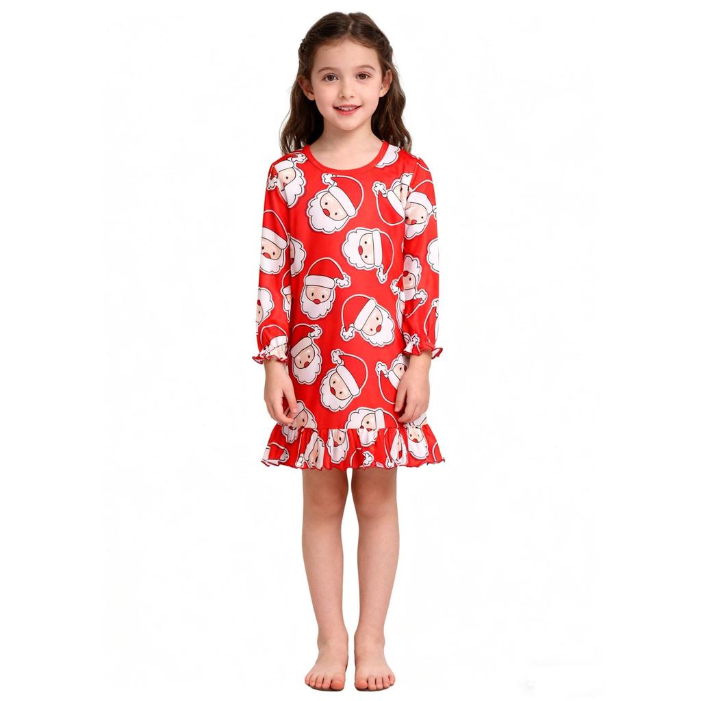 Girls' Christmas Festival 3D Printed Long Sleeve Dress - Fashionable Round Neck Style