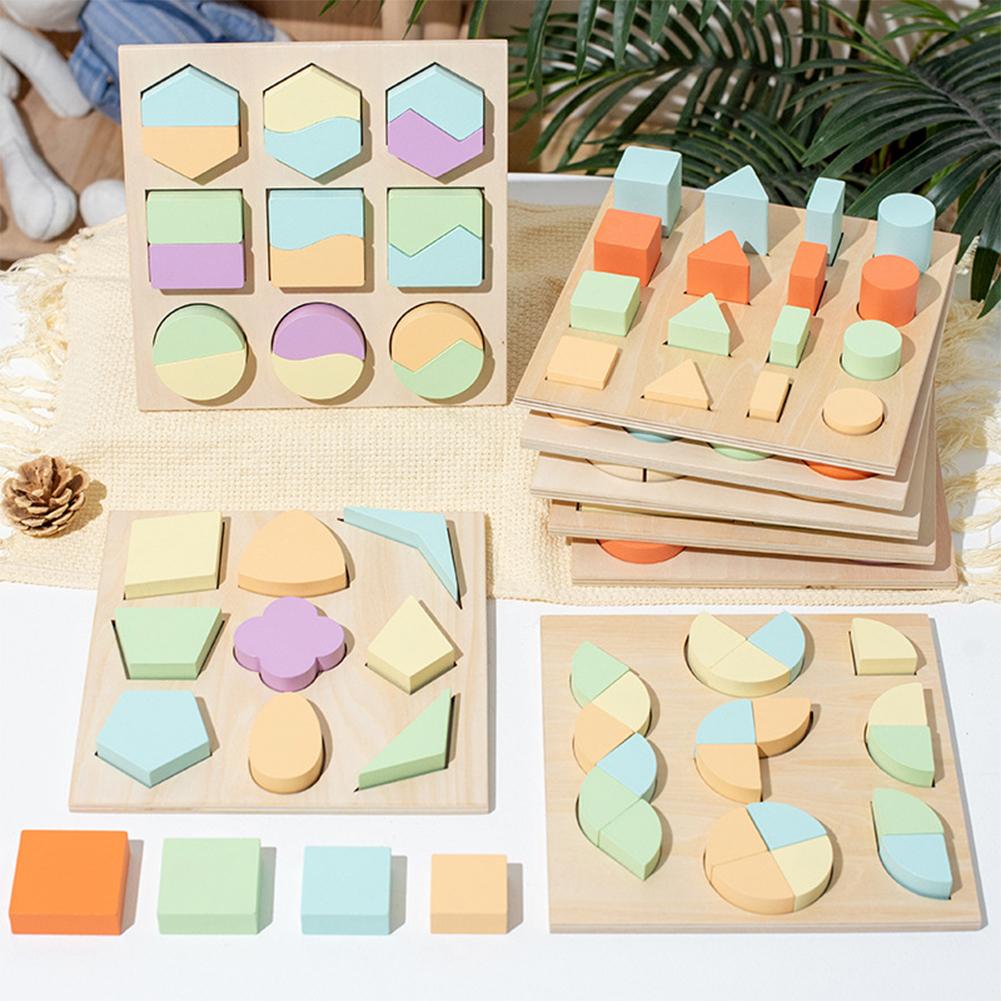 Kids Wooden Shape Puzzle Toy Geometric Shape Color Matching Cognition Board Gifts For Girls Boys