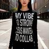 European and American Y2K letter printed round neck black casual top