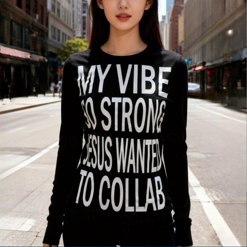 European and American Y2K letter printed round neck black casual top