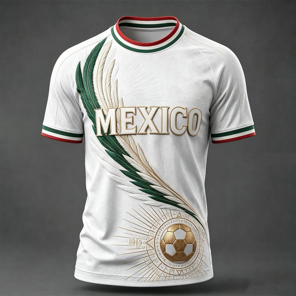 Men's Casual Round Neck Short Sleeve T-Shirt Lightweight Breathable Soccer Print with Mexico Graphic
