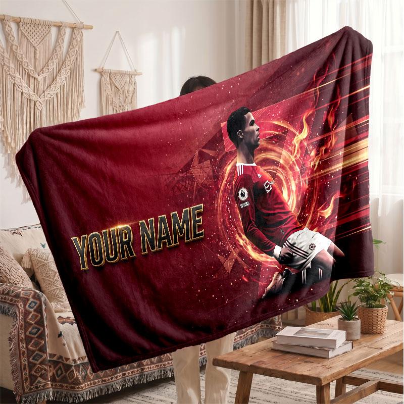 Coperta Personalizzata in Pile Cristiano Ronaldo con Logo Calcio, Testo Nome Personalizzato Morbida Calda Coperta da Divano per la Casa